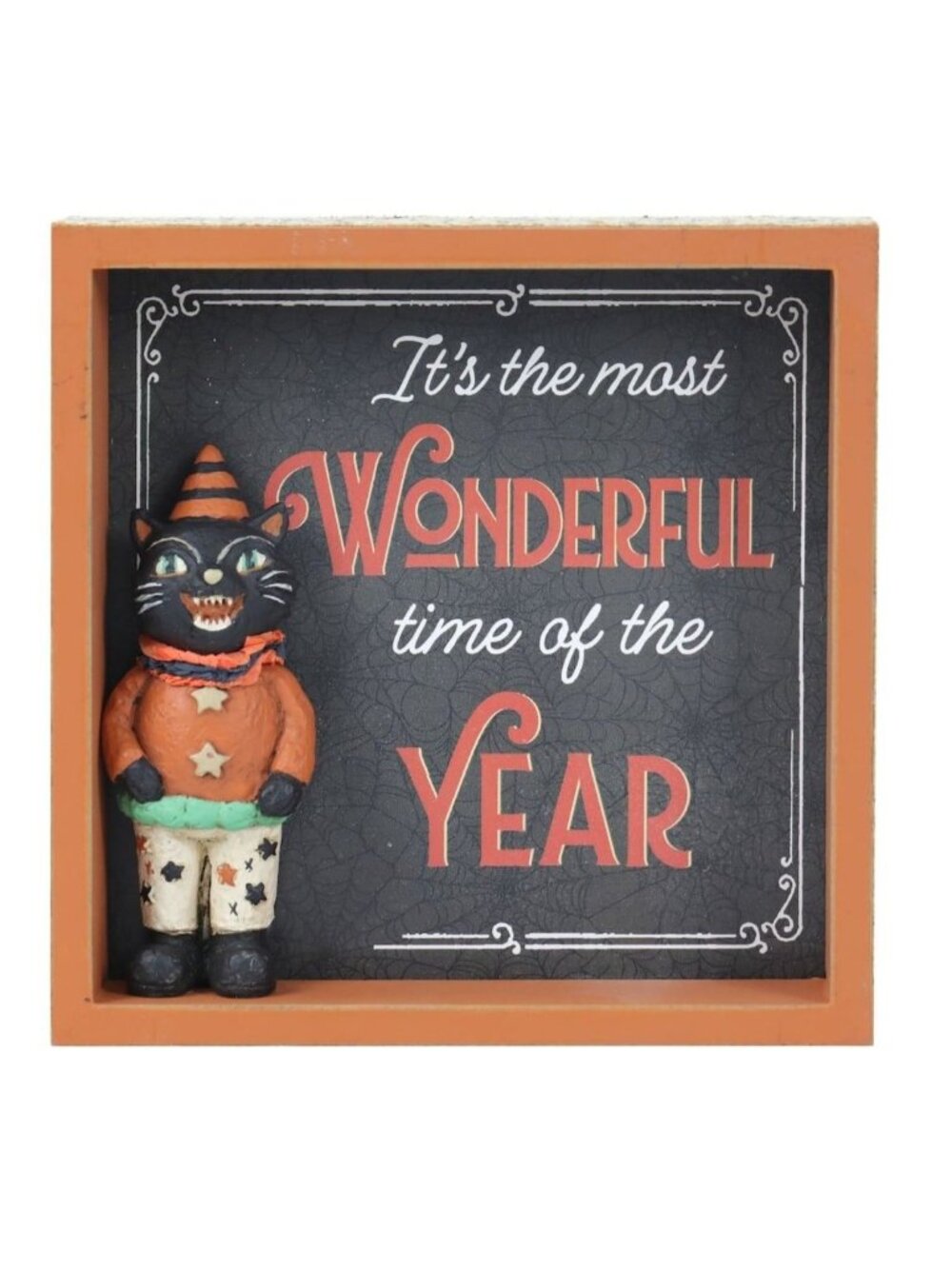 Retro Halloween Black Cat Clown 'Wonderful Time of Year' Decor Ashland Michaels